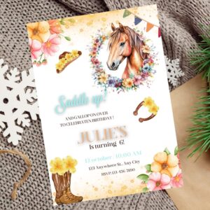 Editable Saddle Up Birthday Invitation, Floral Cowgirl Party Phone Invite, Girl Farm Invitation Printable, Horse Birthday Theme