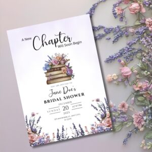 Editable Book Themed Bridal Shower Invitation Template | A New Chapter Invite