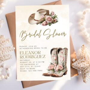 Boho Country Western Bridal Shower Invitation | Editable Rustic Cowgirl Boots Invite