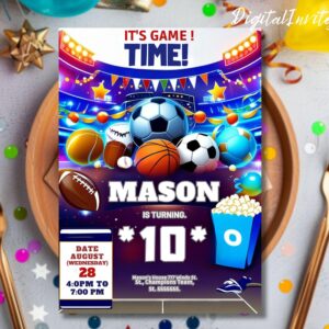 Editable Sports Invitation Template Sports flyer Neon Glow Sports Invites Sports Theme Invite All Stars Sports Invitation Instant Download