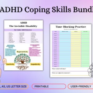 ADHD Executive Functioning And Coping Skills Journal, Teens Mental Health, Psychoeducation Worksheets, adhd visual aids adhd therapy