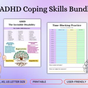 ADHD Executive Functioning And Coping Skills Journal, Teens Mental Health, Psychoeducation Worksheets, adhd visual aids adhd therapy