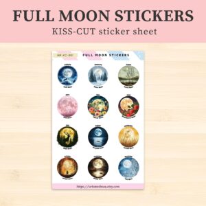 Full Moon Journaling Stickers, Planner Sticker, Scrapbook Stickers, Witchy Stickers, Lunar Phase Sticker, Moon Magic celestial Vinyl sticker