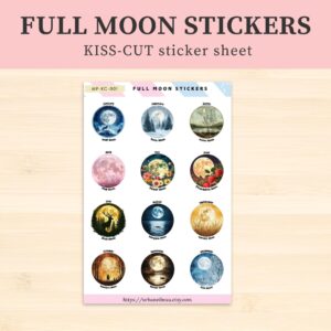 Full Moon Journaling Stickers, Planner Sticker, Scrapbook Stickers, Witchy Stickers, Lunar Phase Sticker, Moon Magic celestial Vinyl sticker
