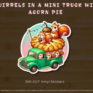 Squirrel Acorn Pie Truck Sticker, Matte Vinyl Sticker, Cute Critter and Pastry-Themed Sticker,  animal sticker For animal and pie lovers