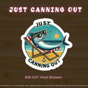 Just Canning Out Funny Beach-Themed Die-Cut Vinyl Sticker, Adorable Sardine Fish, Cute Sardine Fish Pun Design, Water Resistant & laminated
