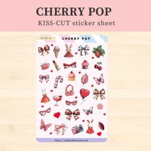 Aesthetic Journal Stickers, Cherry Red Junk Journal Sticker Sheet, Cute Vintage Style Trinket Stickers for Planners & Scrapbooks, Vinyl