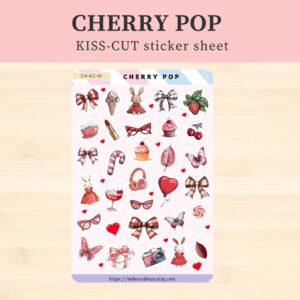 Aesthetic Journal Stickers, Cherry Red Junk Journal Sticker Sheet, Cute Vintage Style Trinket Stickers for Planners & Scrapbooks, Vinyl