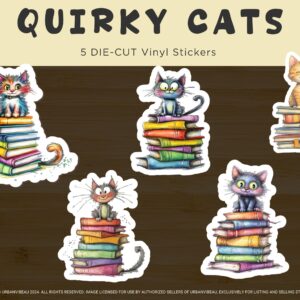 Cute Quirky Cats on Books stickers, Cat Sticker, Bookish Sticker, Cats on Bookstack, Waterproof  Vinyl Sticker book lover gift