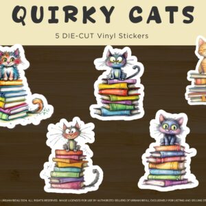 Cute Quirky Cats on Books stickers, Cat Sticker, Bookish Sticker, Cats on Bookstack, Waterproof  Vinyl Sticker book lover gift