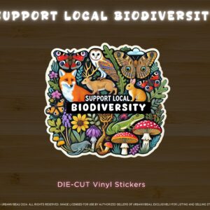 Support Local Biodiversity – Durable Waterproof Wildlife Sticker | Original Art, Environmental Preservation, Plant & Animal Design