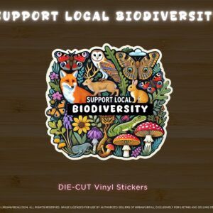 Support Local Biodiversity – Durable Waterproof Wildlife Sticker | Original Art, Environmental Preservation, Plant & Animal Design