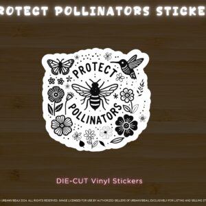 Protect Pollinators Waterproof Vinyl Sticker, Environmental Preservation, Save the Bees, Bat Lover, Botanical & Nature-Inspired Design