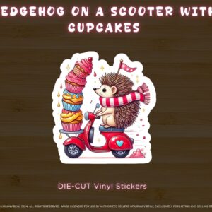 Hedgehog Cupcake Scooter Sticker, Sweet Valentine's Day Sticker, Matte Vinyl Laminated Sticker, Cute Animal and Dessert-Themed Sticker