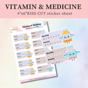 Vitamins & Medicine Tracker Stickers – AM & PM Pill Reminder for Planners & Journals