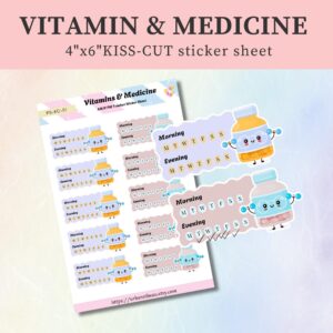 Vitamins & Medicine Tracker Stickers – AM & PM Pill Reminder for Planners & Journals
