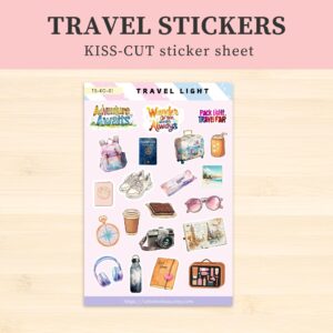 Travel Essentials Sticker Sheet, Planner and Journal Stickers, Vacation & Summer Stickers, Calendar Stickers, Seasonal Travel Stickers