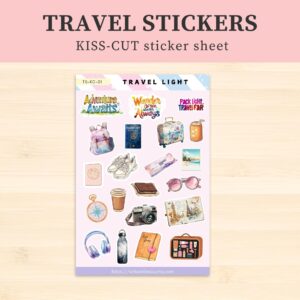 Travel Essentials Sticker Sheet, Planner and Journal Stickers, Vacation & Summer Stickers, Calendar Stickers, Seasonal Travel Stickers
