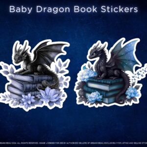 Baby Dragon Book Sticker, Cute Vinyl Sticker, Fantasy Bookish Merch, Book Lover Gift, e-Reader Kindle Stickers, Reading Lover Booktok