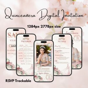 Editable Sweet 15 digital invitation template for a quince birthday party.