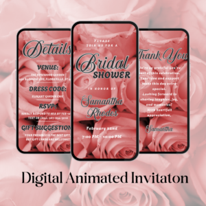 Editable animated floral bridal shower invitation template in Canva featuring soft watercolor flowers.