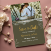 Minimalist Save The Date invitation with editable text and couple photo, perfect for modern weddings or elopement announcements, Canva template.