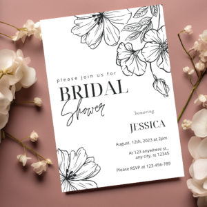 “Minimalist black and white bridal shower invitation template”