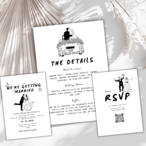 “Modern black and white minimalist wedding invitation bundle”