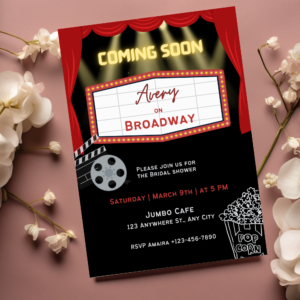 “Editable Playbill-themed bridal shower invitation template”