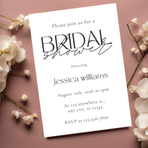 “Minimalist black and white bridal shower invitation template”