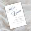 “Dusty blue minimalist wedding invitation suite featuring RSVP card with QR code, editable Canva templates, and elegant floral accents for modern weddings.”