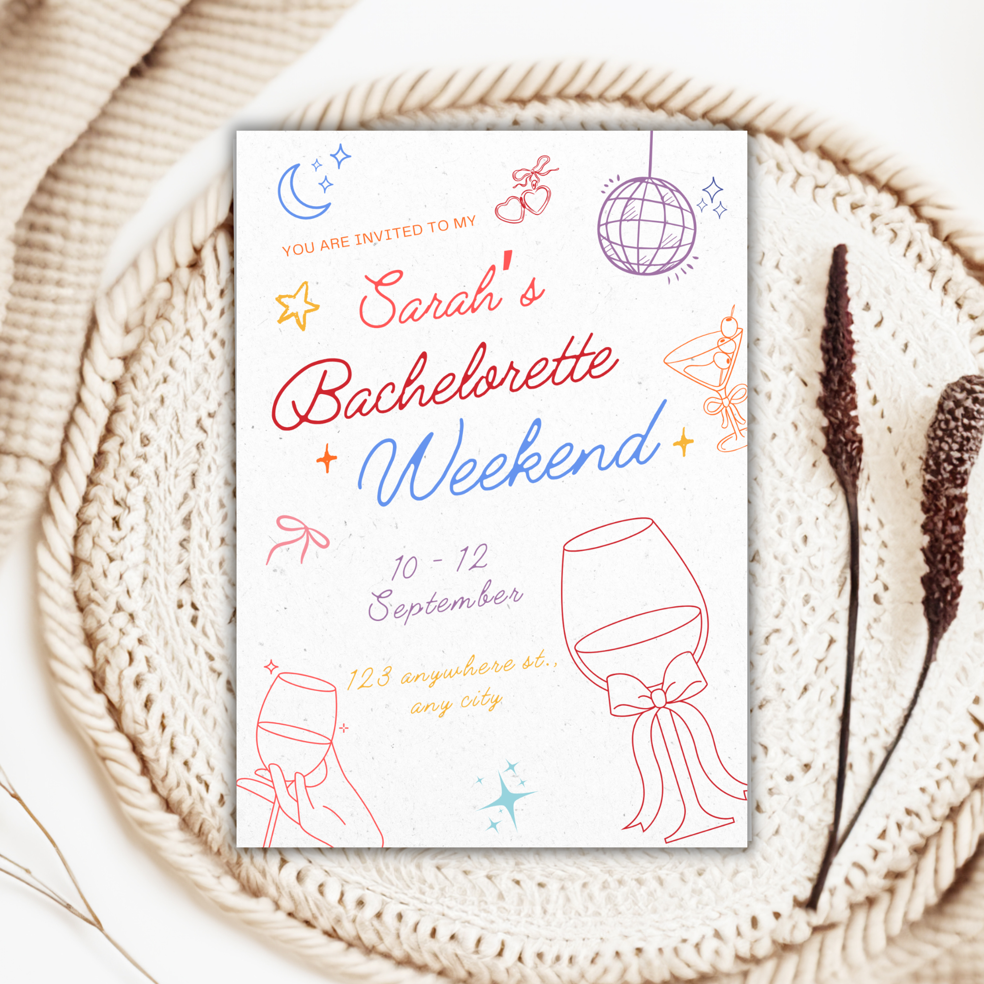 "Hand Drawn Hens Party Editable Canva Invite"