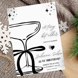 Feminine cocktail invite with bow detail and modern layout.
