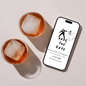 “Minimalist digital save the date template on phone screen”