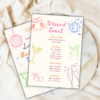 Colorful bachelorette weekend itinerary template with funky doodles and editable event schedule, designed in Canva for hens party planning.