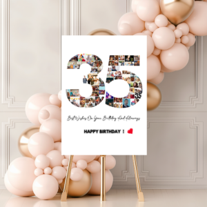 Printable welcome sign for 35th birthday celebration with photos