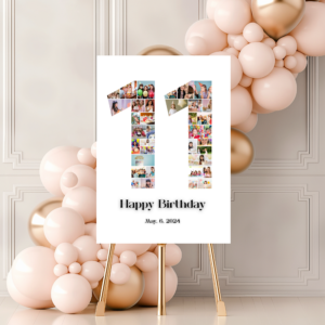 Editable eleventh birthday collage with photo spaces and fun decorations for kids