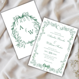 Sage Green Toile de Jouy Wedding Invitation Template – French Chinoiserie Editable Design