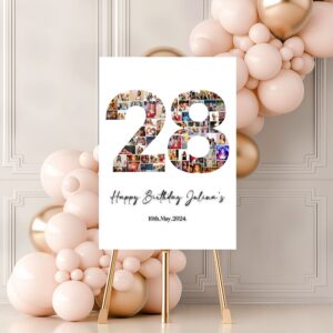 Printable welcome sign for a 28-year celebration with a clean, gender-neutral design