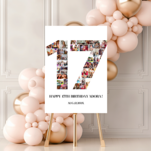 Printable birthday welcome sign with a modern, gender-neutral design for age seventeen