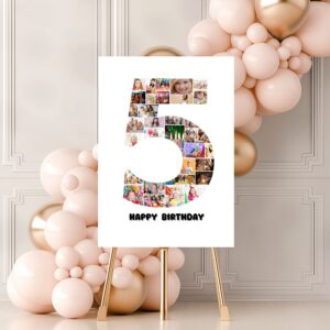 Unisex birthday milestone sign for five-year-olds with fun illustrations and facts