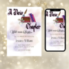“Book themed bridal shower invitation with storybook-inspired layout, floral accents, and ‘A New Chapter Begins’ text—editable Canva template.”