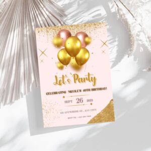 Digital casual birthday card template for her with festive details