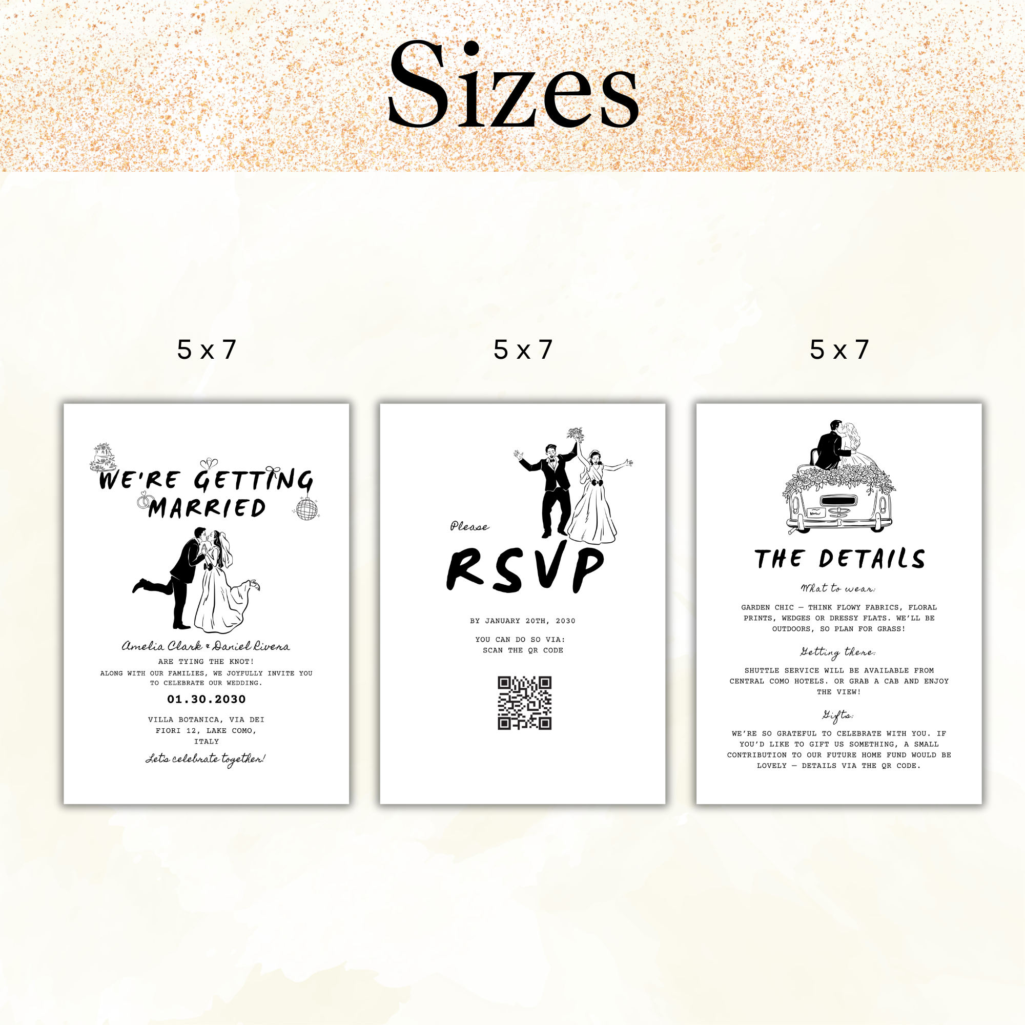 “Modern black and white minimalist wedding invitation bundle”