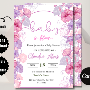 “Editable Canva floral baby shower template for garden-themed parties”