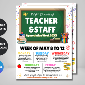 “Printable appreciation week schedule for daily teacher activities and events”