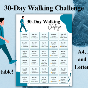 30-Day Walking Challenge Printable | Fitness Tracker PDF | Daily Step & Cardio Goal