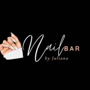 Editable pink nail tech logo with liquid chrome text effect for beauty professionals, designed in Canva with customizable business name and tagline.