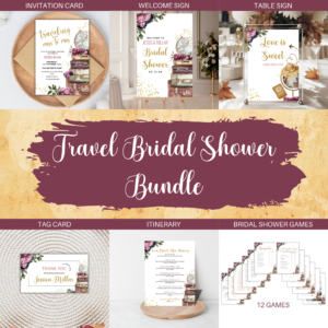 Travel Bridal Shower Bundle | Editable Invite, Games, Signs & Itinerary
