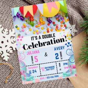 Editable joint birthday party invitation with colorful balloons